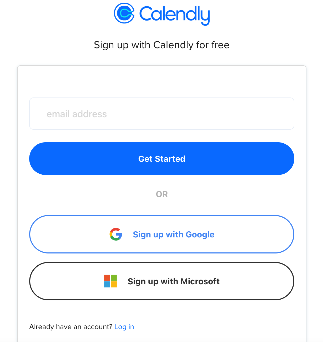 Calendly sign up window.