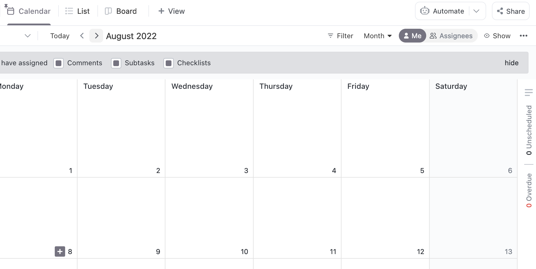 ClickUp calendar view.