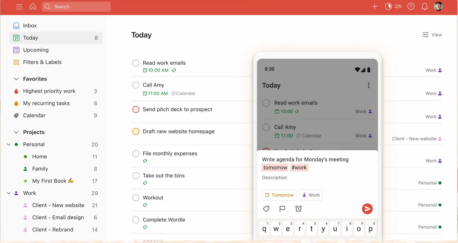 Todoist task example.