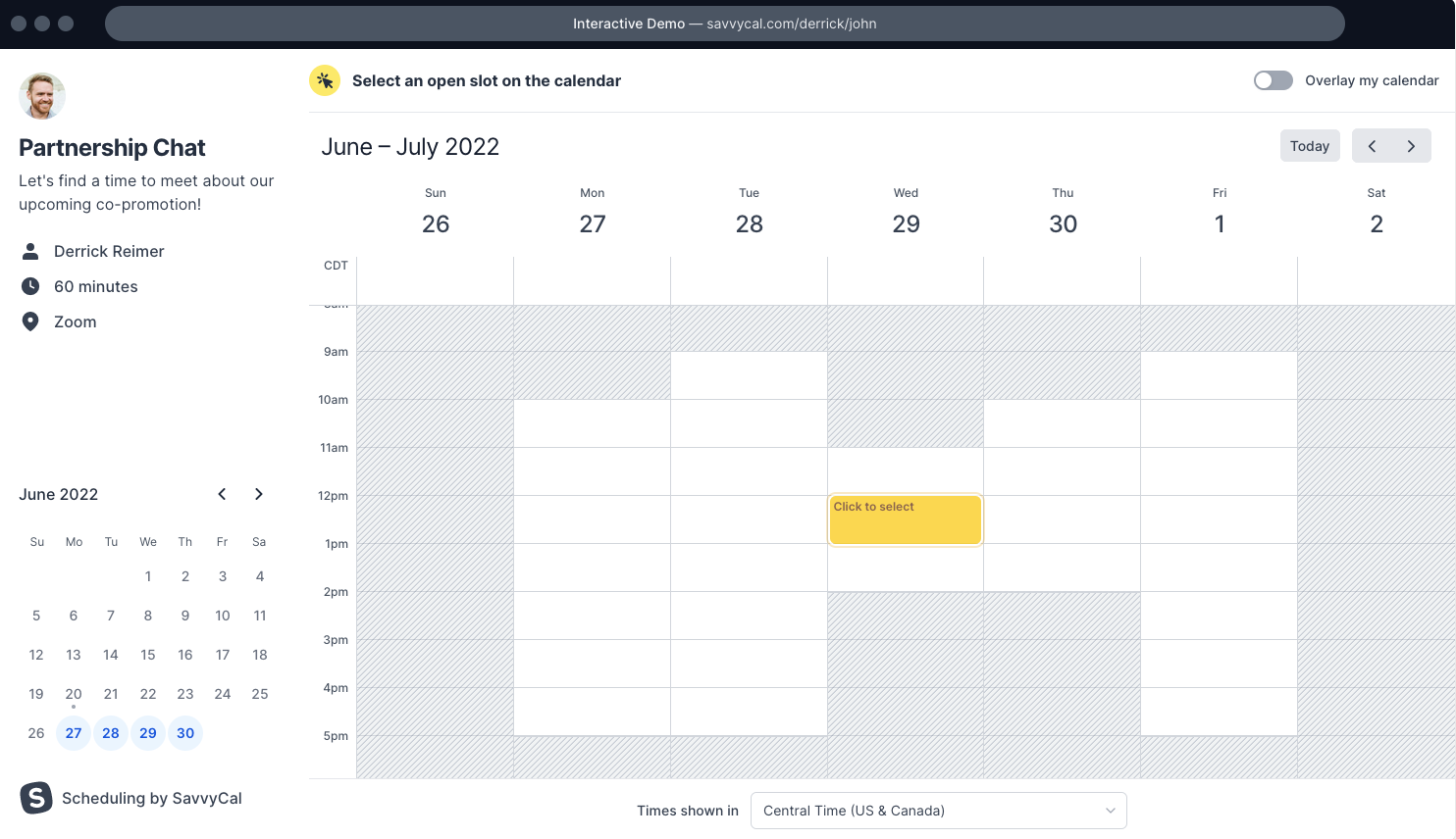 SavvyCal scheduling example.