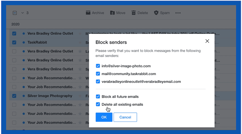 Pop-up to block senders on Yahoo Calendar.